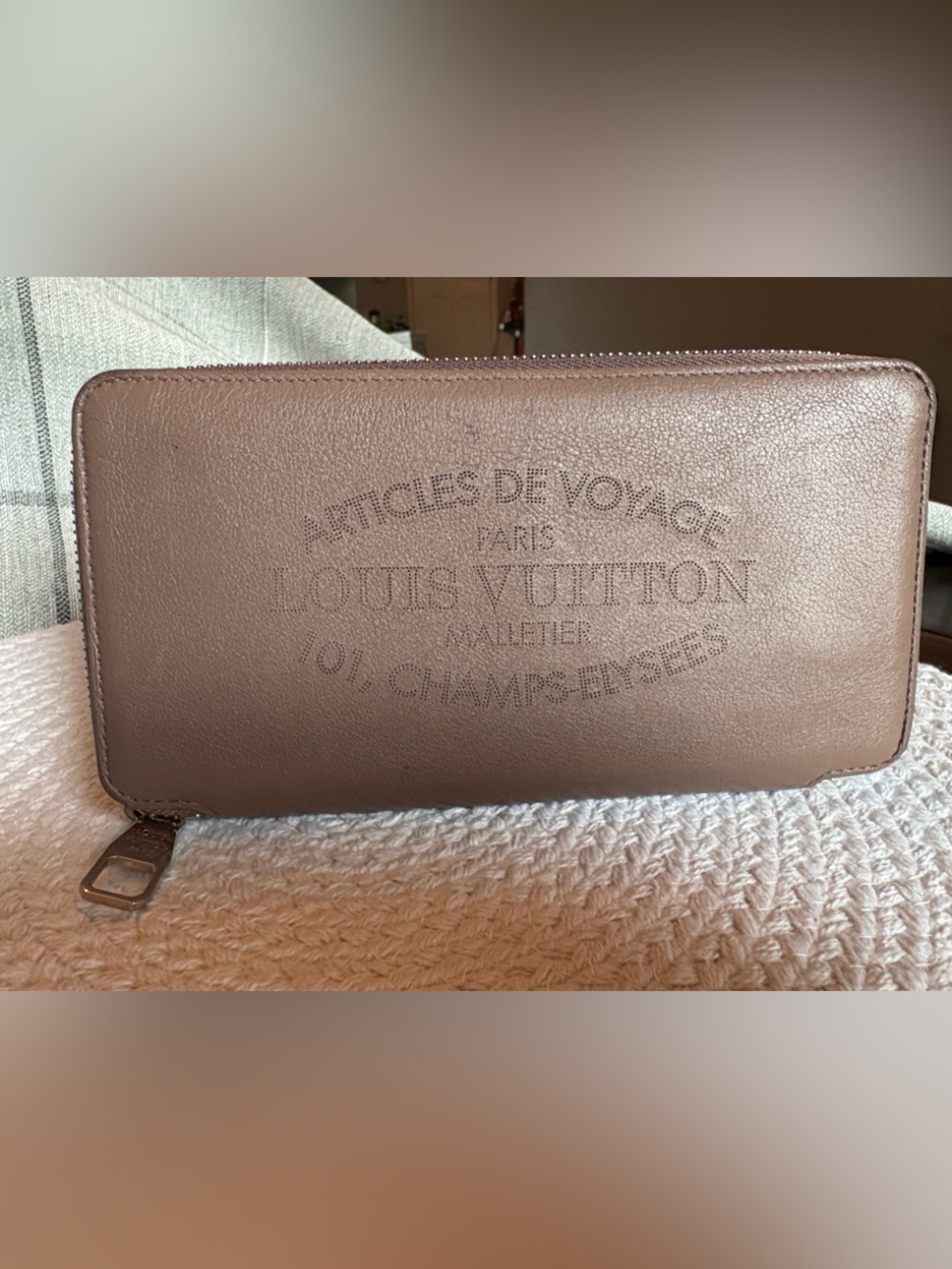 Louis Vuitton taupe Leather Zip-Around Wallet